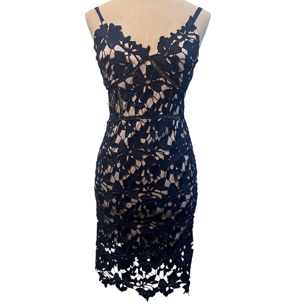 love...ady Navy Floral Lace Midi Dress